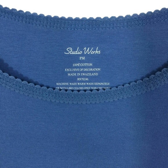 Studio Works 2Pc Shirt & Tank Petite Size PM Button Up Textured Blue Crinkle - Picture 3 of 7